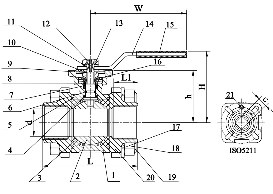 2 way 3 piece Stainless Steel Ball Valve Dimensions
